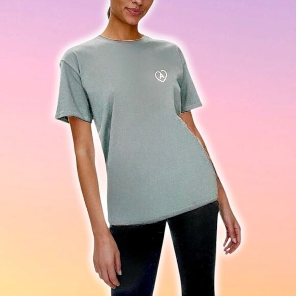 ARITZIA Heart Motif Thank You Cotton T-Shirt Sz Small Gray